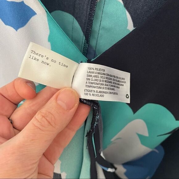 A new day floral shift dress navy teal white size Large decorative button back - Picture 5 of 9